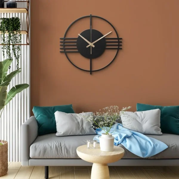 Modern Line Art Siyah Metal Duvar Saati