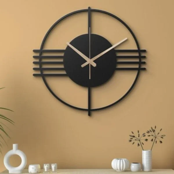 Modern Line Art Siyah Metal Duvar Saati