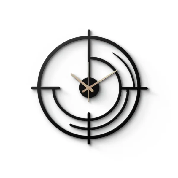 Geometrik Halkalı Modern Siyah Metal Duvar Saati