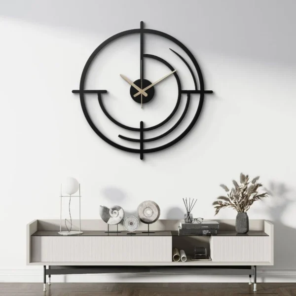 Geometrik Halkalı Modern Siyah Metal Duvar Saati