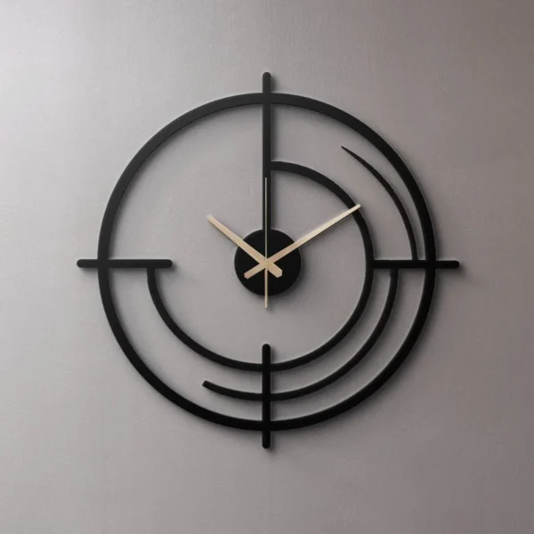 Geometrik Halkalı Modern Siyah Metal Duvar Saati
