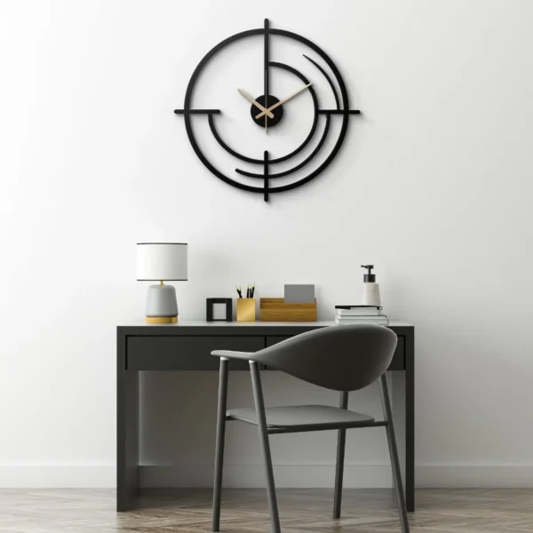 Geometrik Halkalı Modern Siyah Metal Duvar Saati